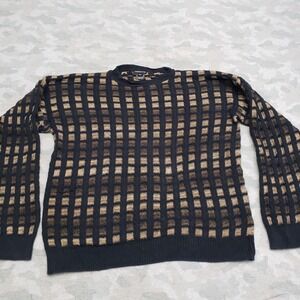 Vintage Claiborne Sweater Mens XL Black Pullover Long Sleeve Check Textured